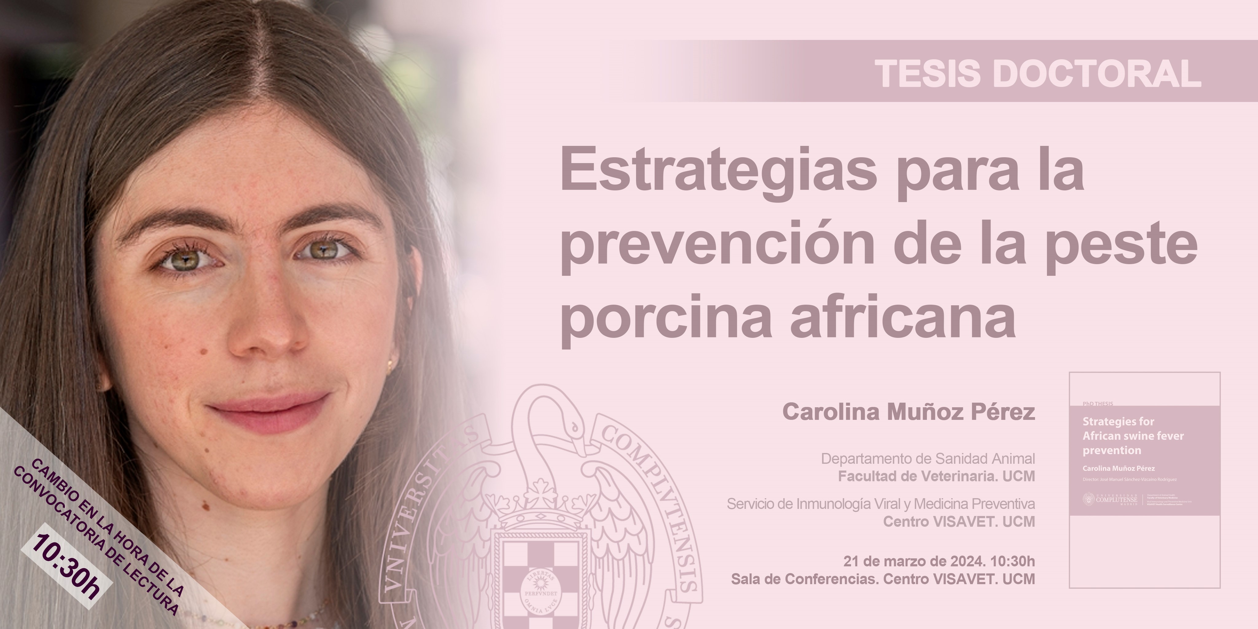 No te pierdas la defensa de la tesis doctoral "Estrategias para la prevención de la peste porcina africana" el 21 de marzo